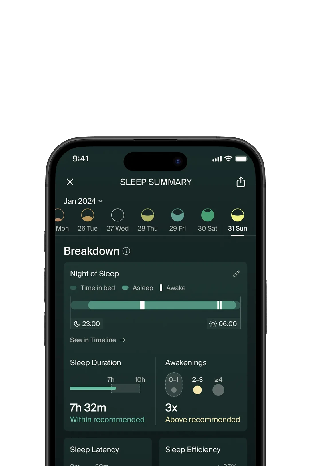 The Polsen app showing sleep